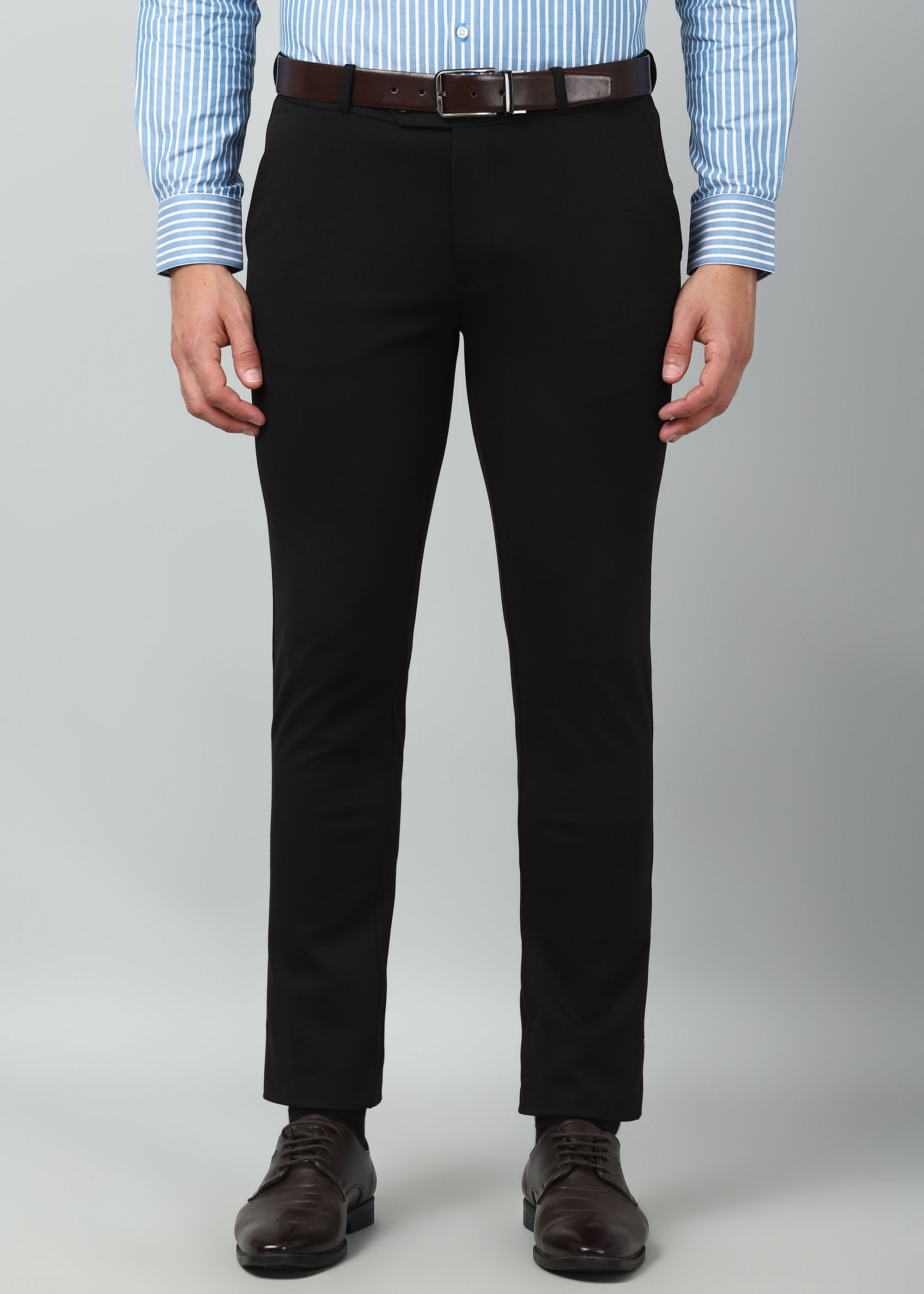 peter england Men Regular Fit Black Cotton Blend Trousers-picture-11