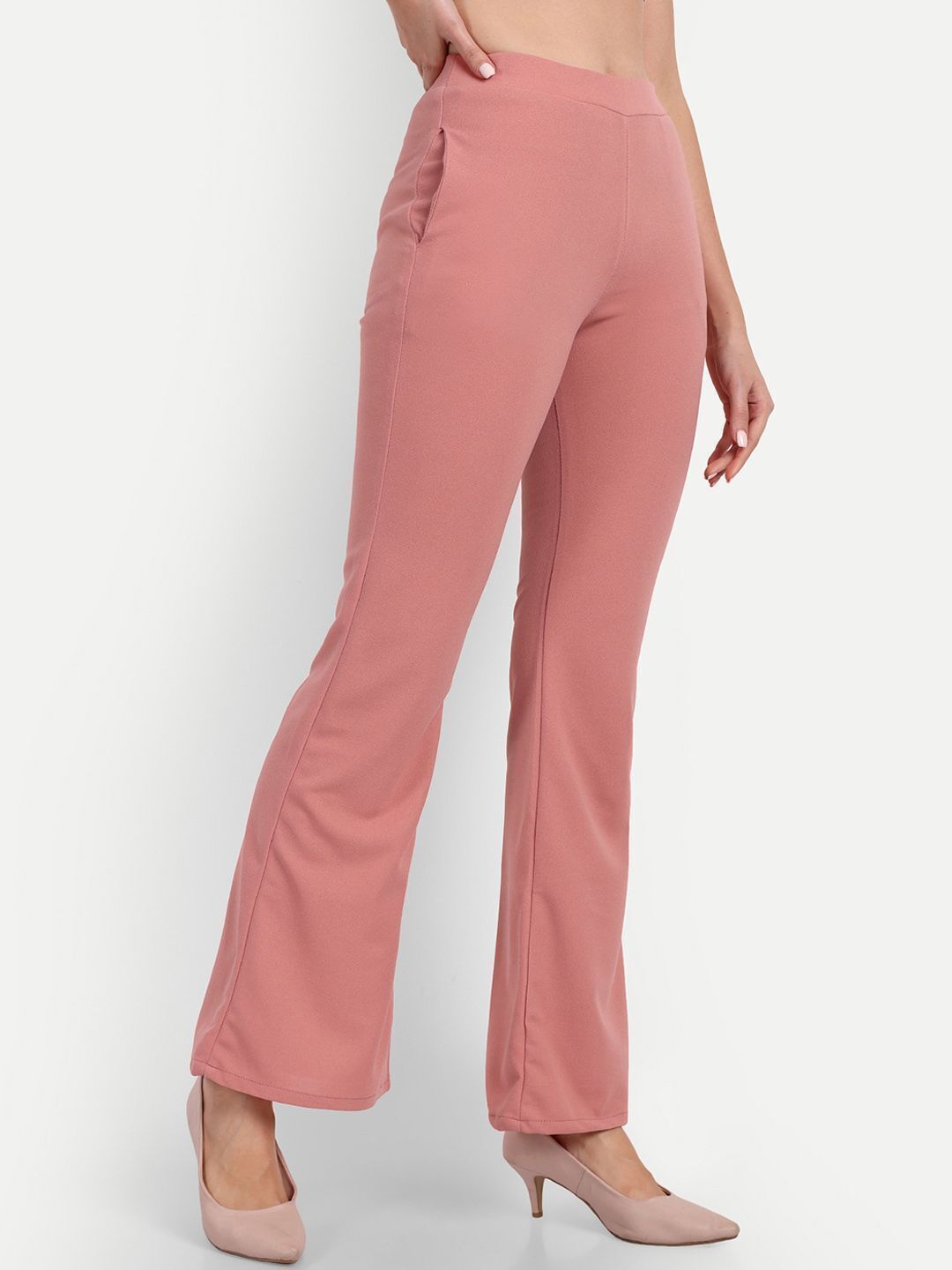 broadstar Women Flared Pink Polyester Trousers-picture-0