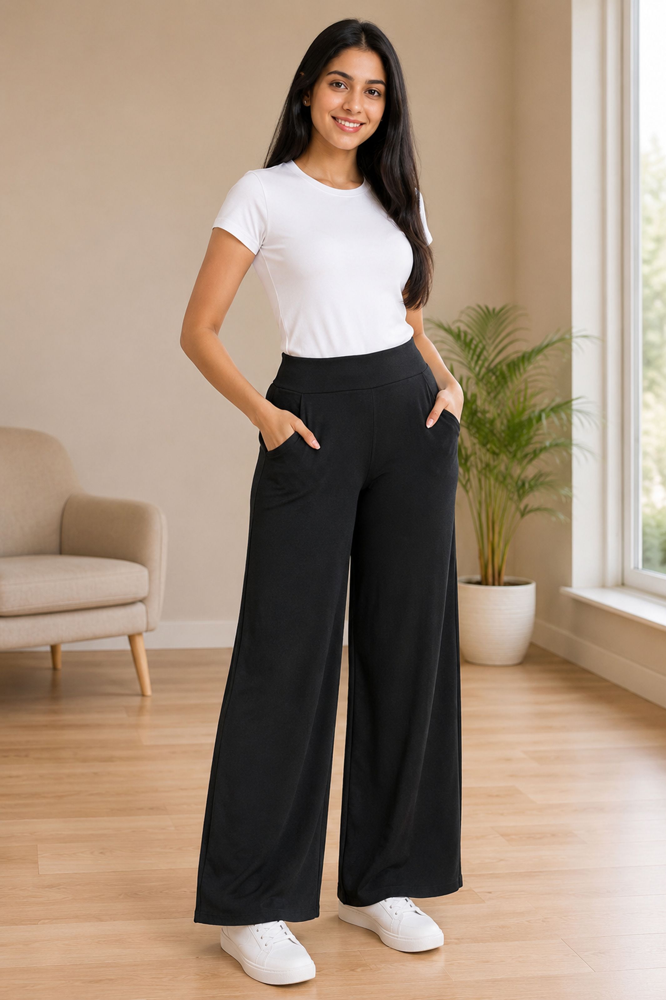 jackboy Women Straight Fit Black Polycotton Trousers-picture-41