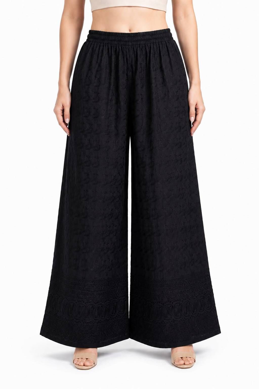 ahfabrics Women Flared Black Cotton Blend Trousers-picture-16