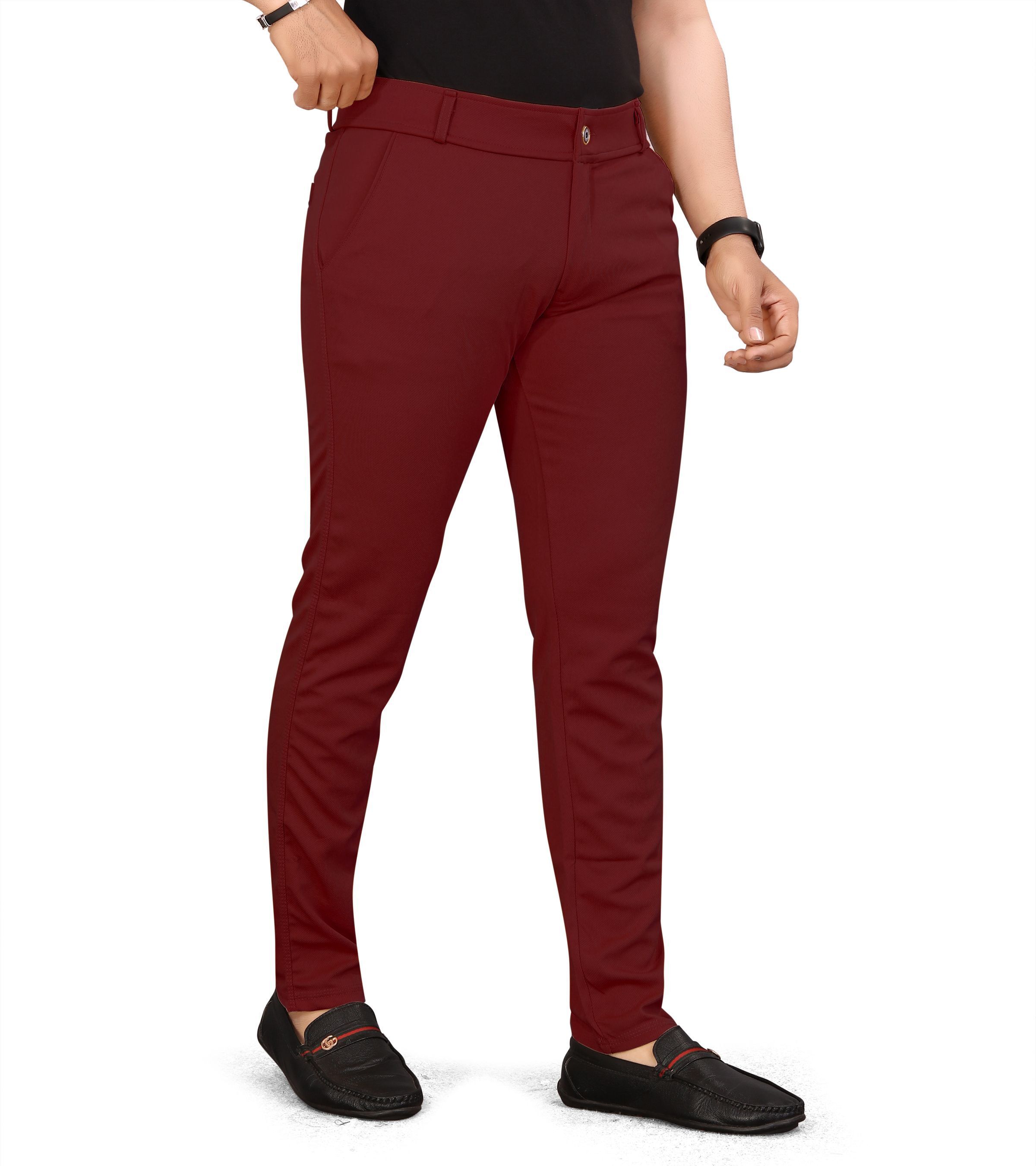 trend shreeyankash Men Regular Fit Maroon Lycra Blend Trousers-picture-37