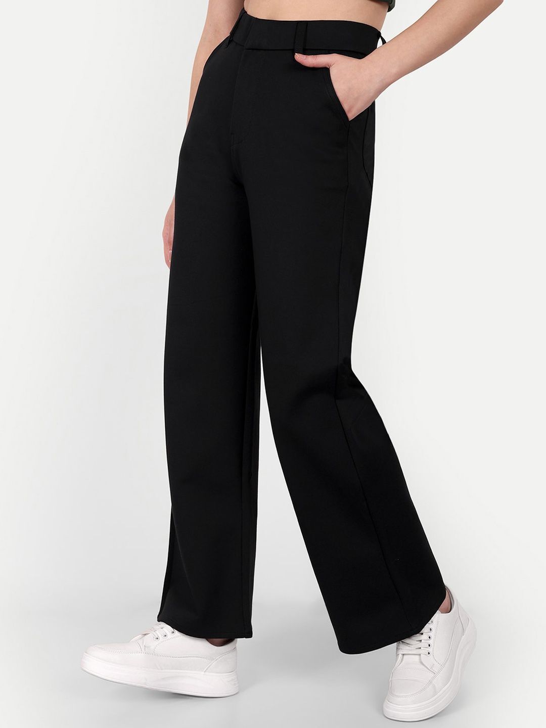 Women Loose Fit Black Lycra Blend Trousers-image-45
