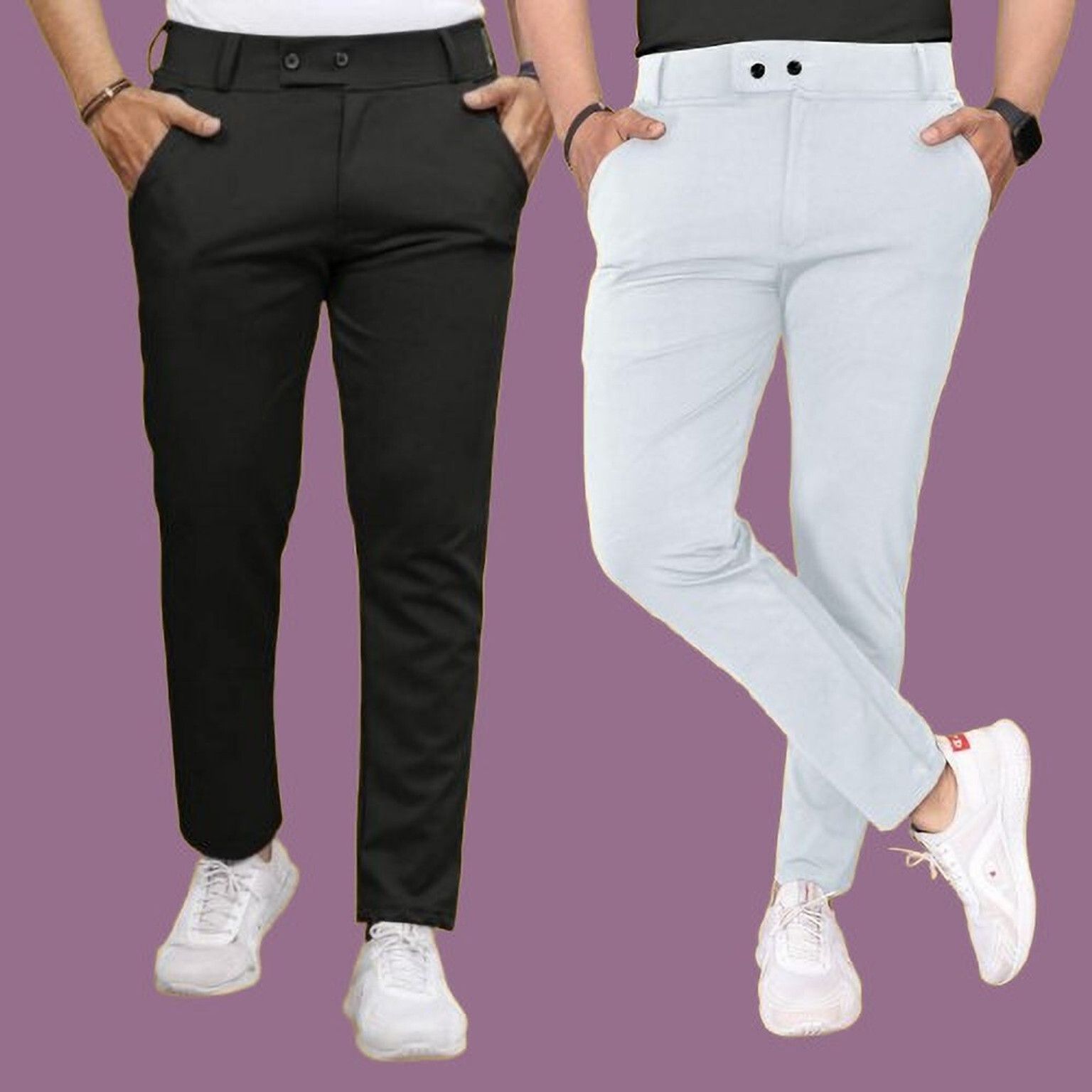 Pack of 2 Men Slim Fit Multicolor Linen Blend Trousers-image-9