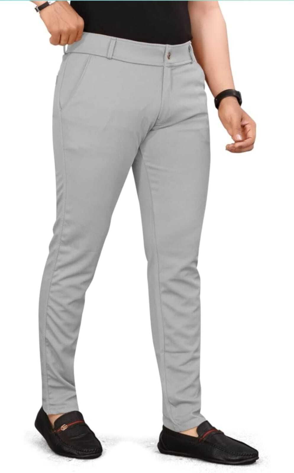 bidatsh trend Men Slim Fit Grey Lycra Blend Trousers-picture-0