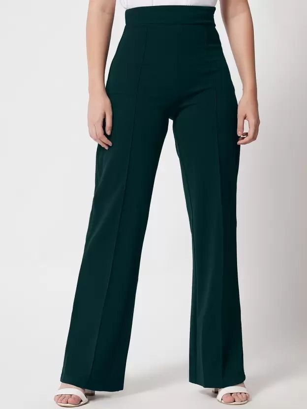 tykun Women Regular Fit Green Cotton Blend Trousers-picture-0