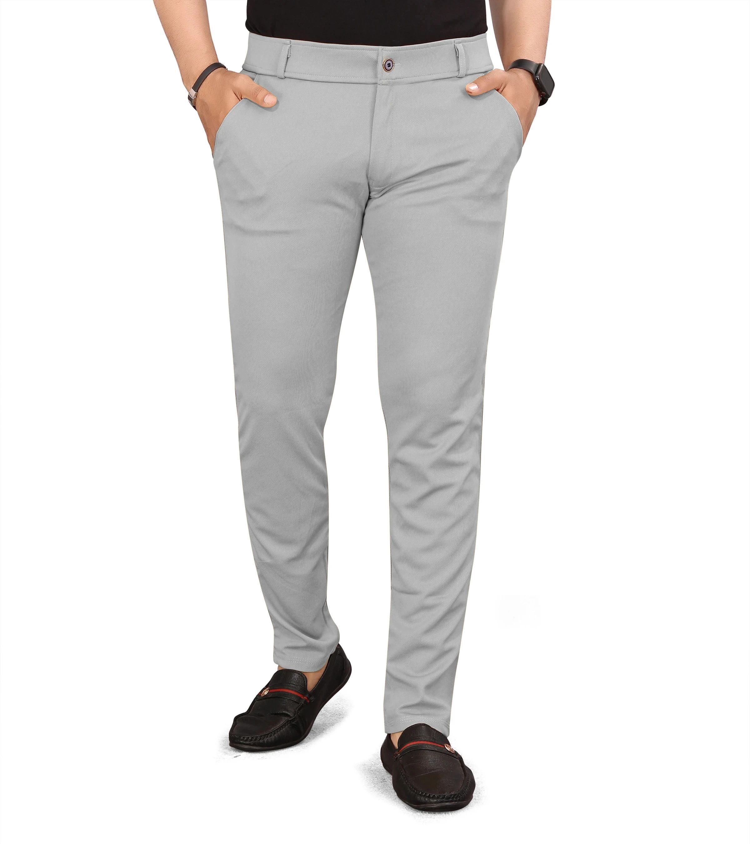bidatsh trend Men Regular Fit Silver Lycra Blend Trousers-picture-8