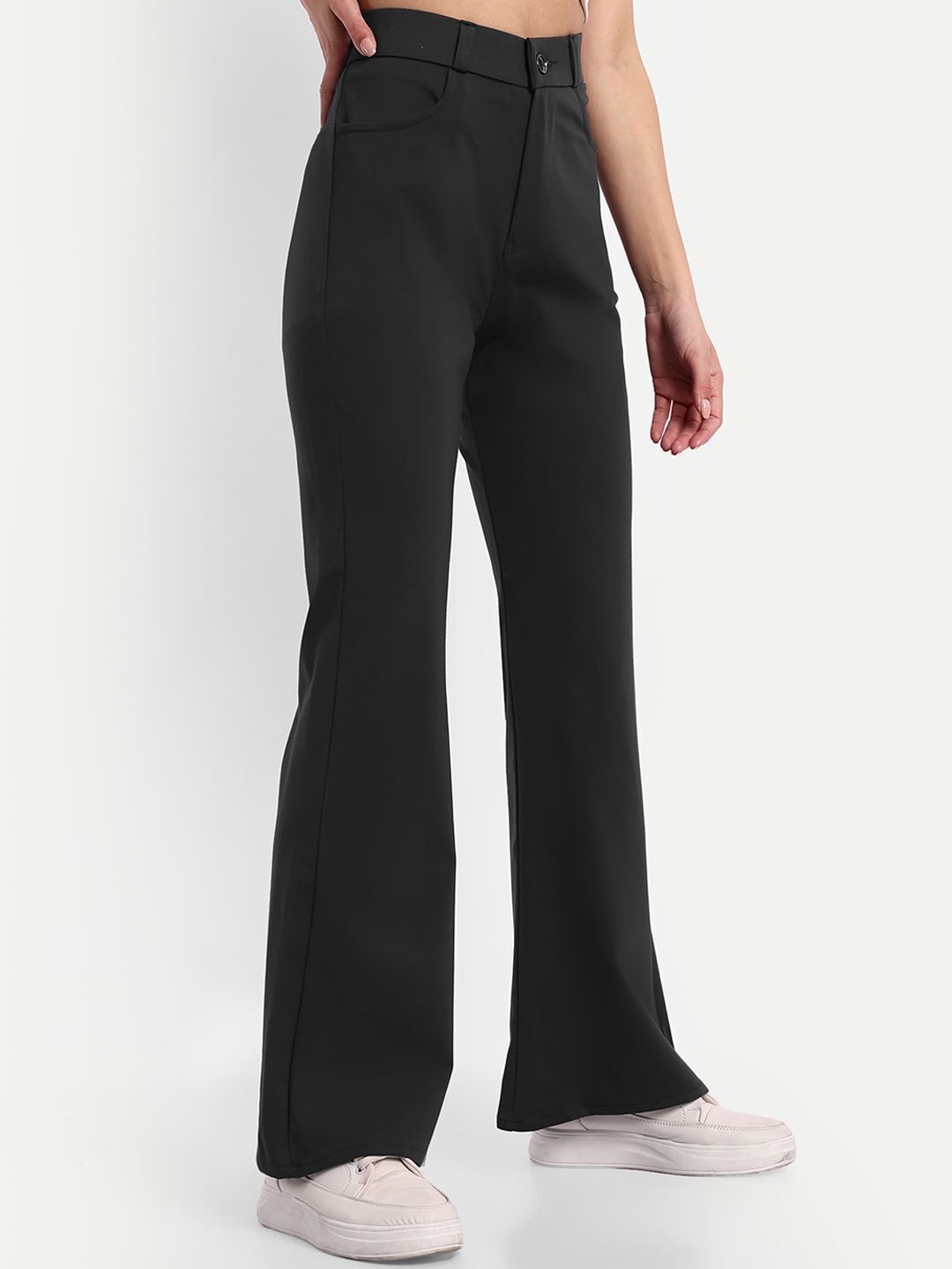 Women Flared Grey Viscose Rayon Trousers-image-45