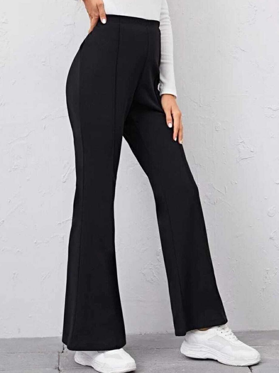 broadstar Women Flared Black Lycra Blend Trousers-picture-21