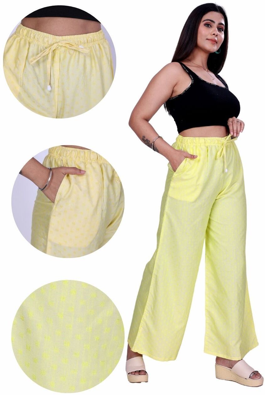 4k fashion Women Relaxed Yellow Cotton Blend Trousers-picture-19