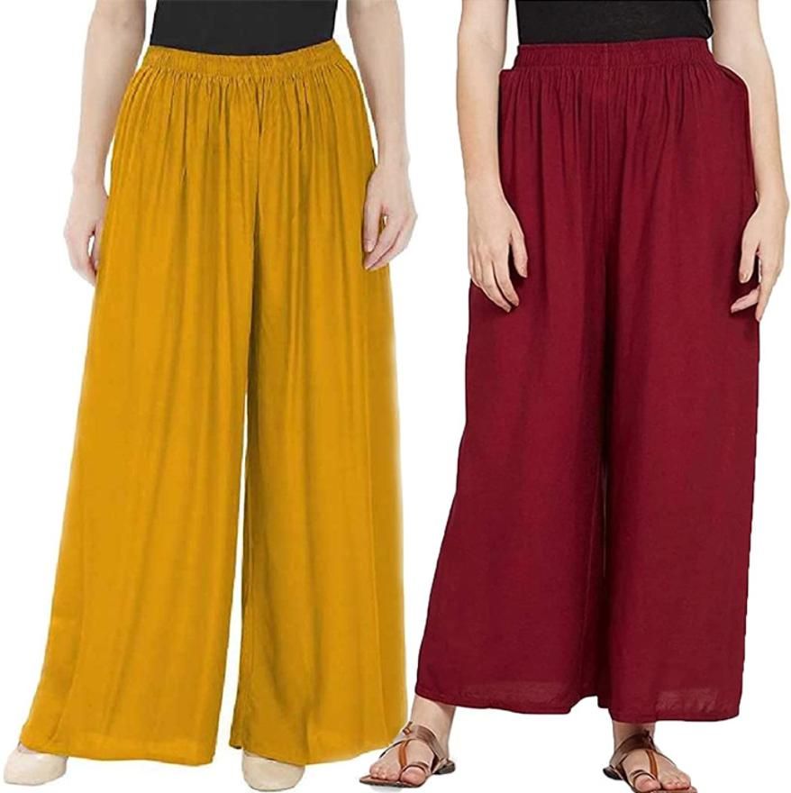 Pack of 2 Women Regular Fit Yellow, Maroon Cotton Blend Trousers-image-32