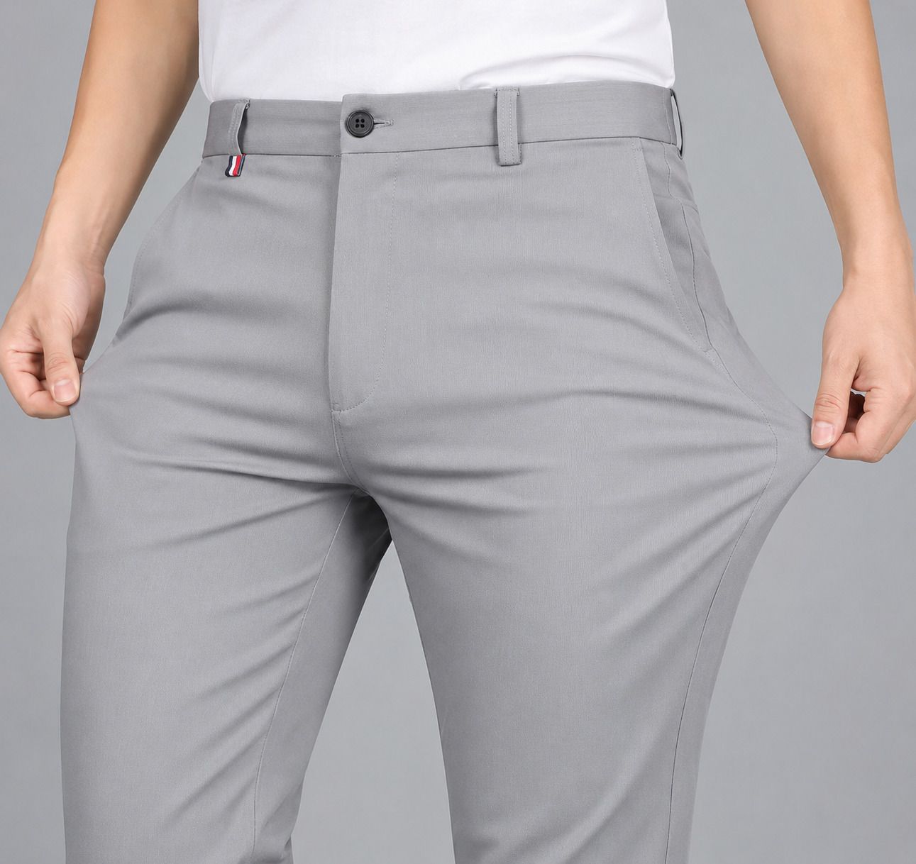 Men Slim Fit Grey Lycra Blend Trousers-image-33