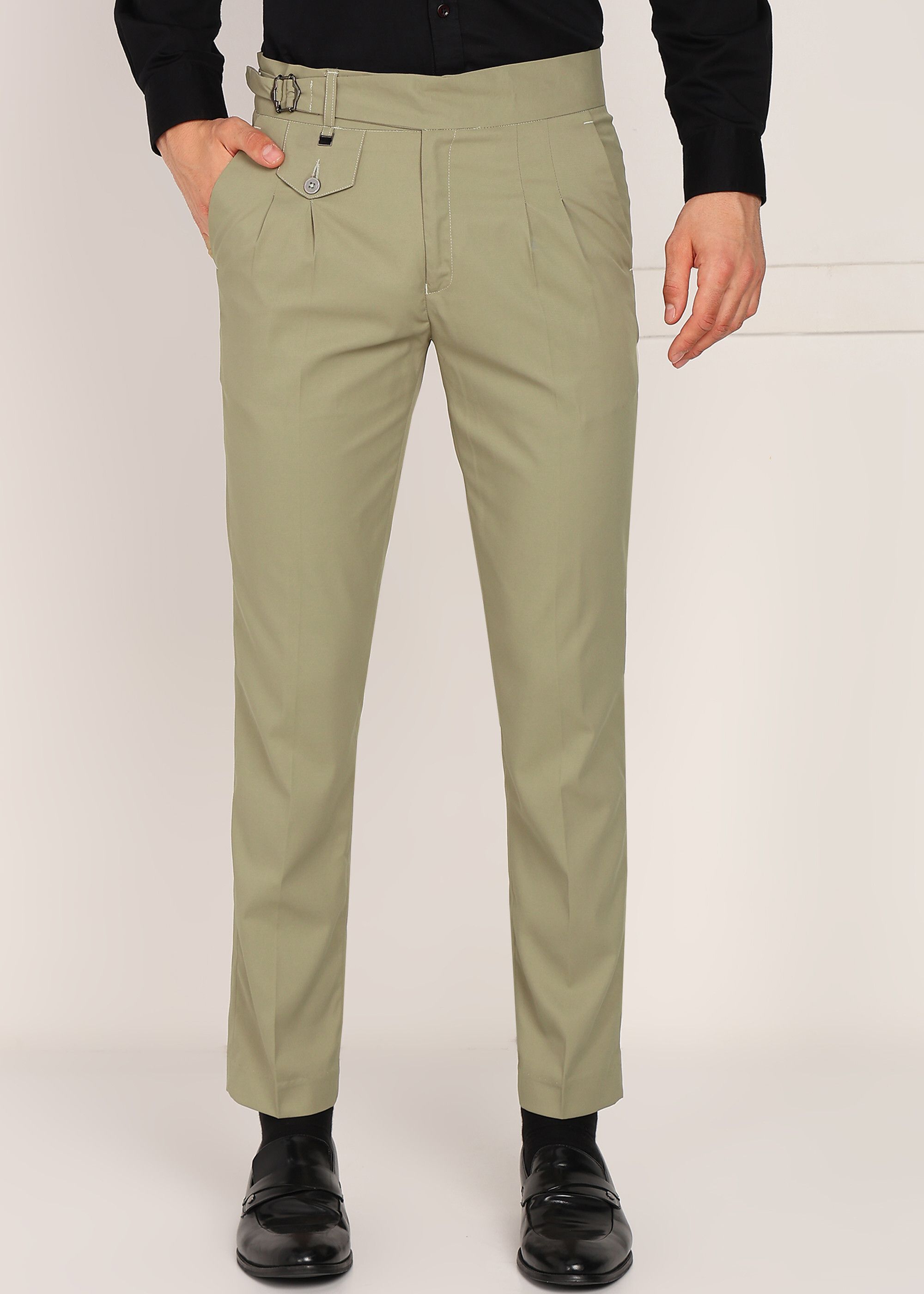 sam & jack Men Regular Fit Light Green Polycotton Trousers-picture-23
