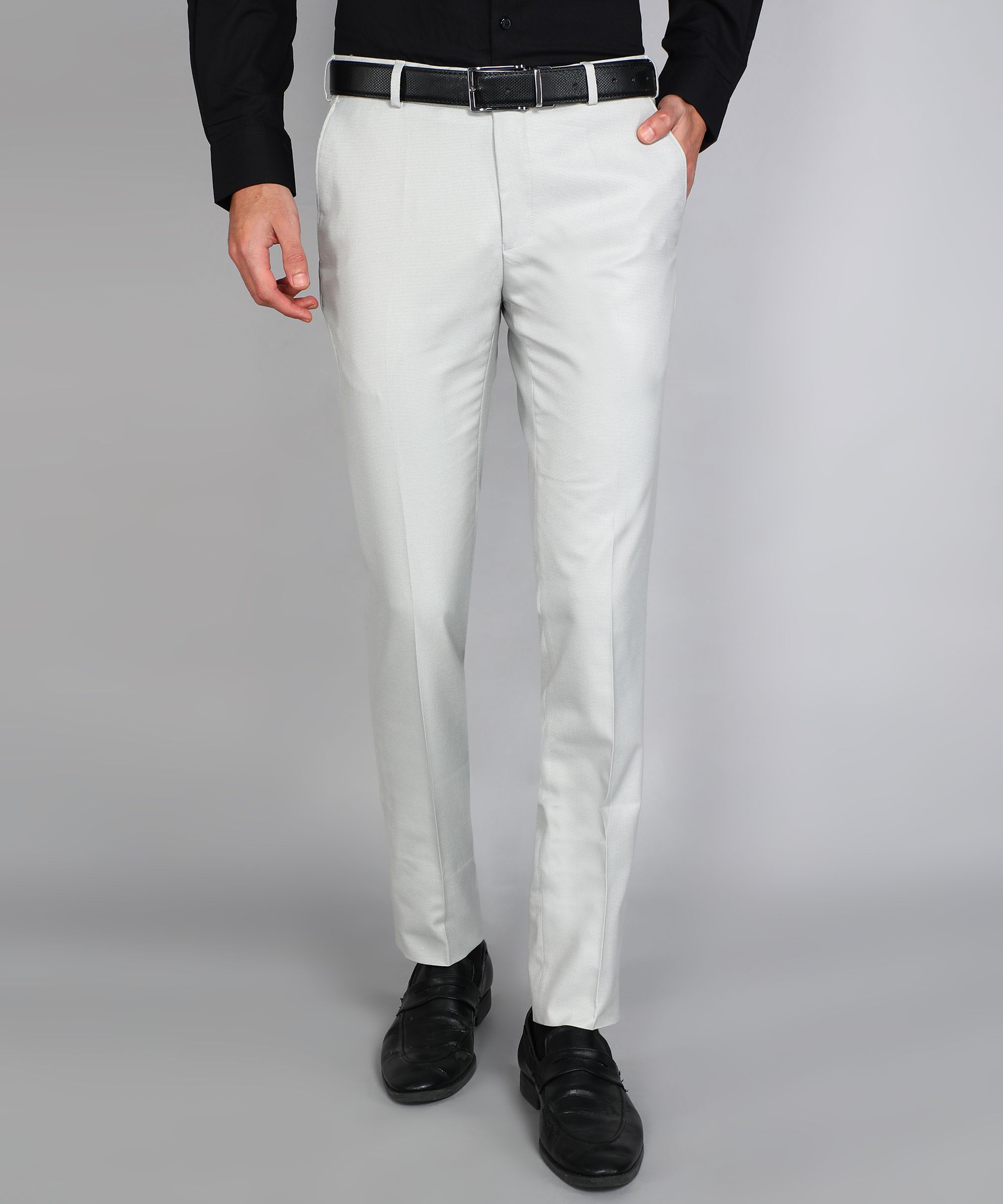 raymond Men Slim Fit Grey Polyester Trousers-picture-24