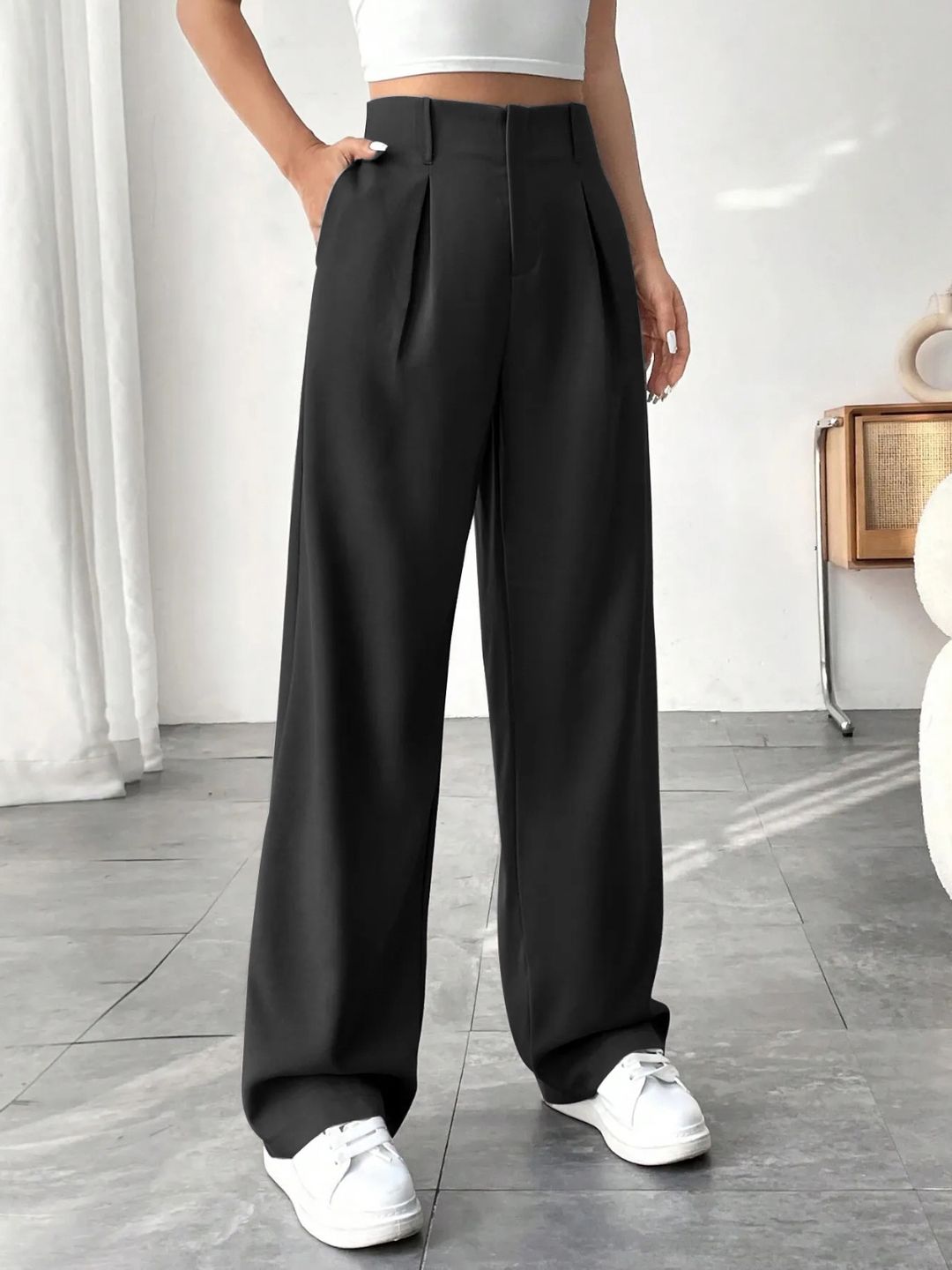 Women Regular Fit Black Polyester Trousers-image-25