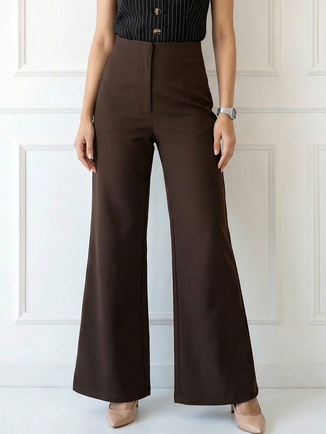 addyvero Women Loose Fit Brown Polyester Trousers-picture-14
