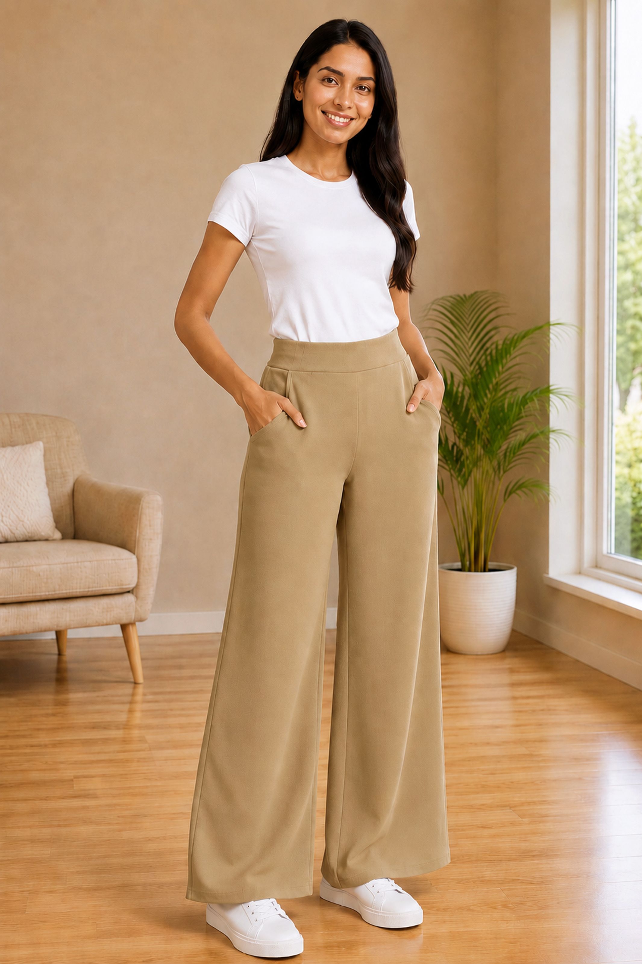 jackboy Women Straight Fit Beige Polycotton Trousers-picture-31
