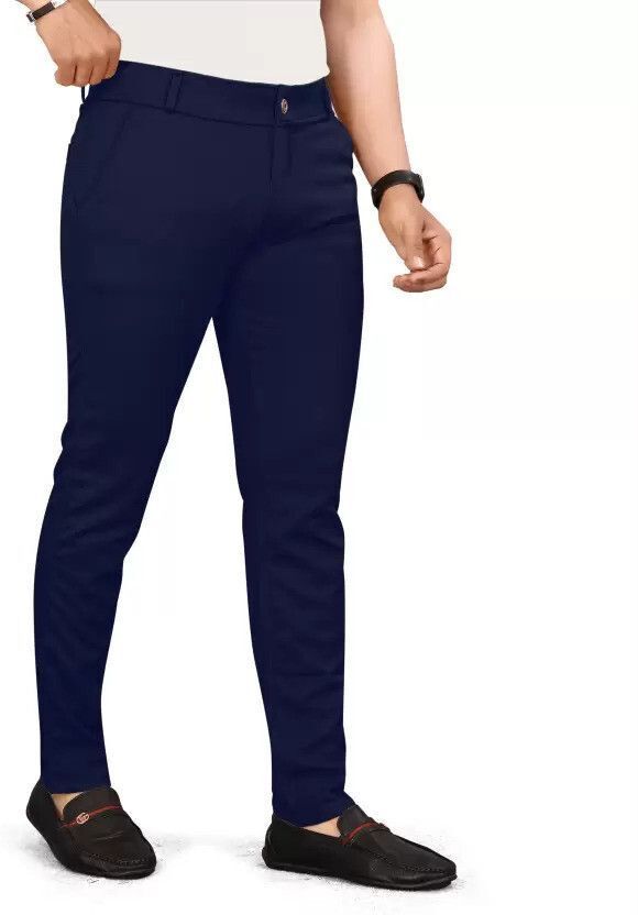 bidatsh trend Men Slim Fit Blue Lycra Blend Trousers-picture-22