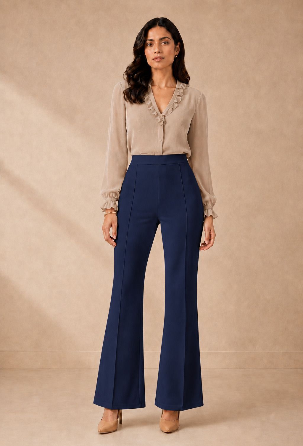 Women Regular Fit Blue Lycra Blend Trousers-image-28