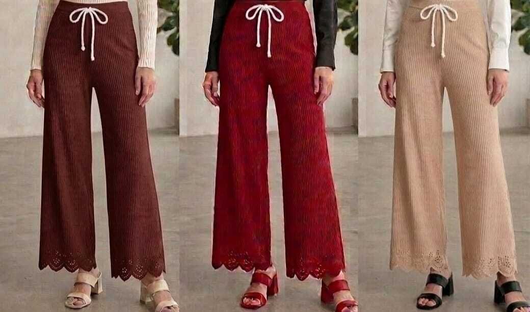 Pack of 3 Women Loose Fit Brown, Red, Beige Lycra Blend Trousers-image-26
