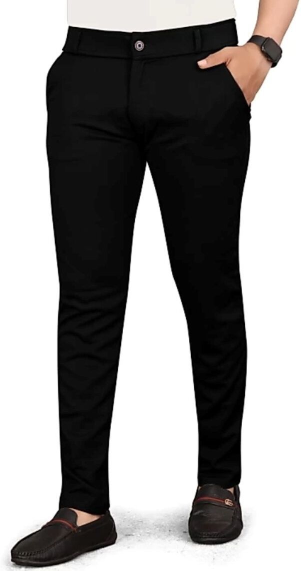Men Slim Fit Black Lycra Blend Trousers-image-41