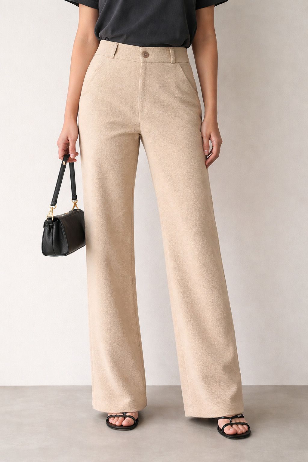 Women Straight Fit Beige Lycra Blend Trousers-image-40