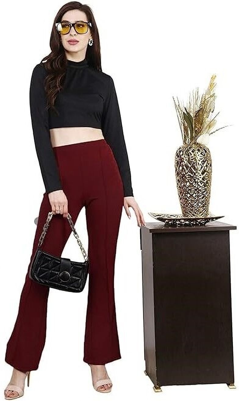 Women Regular Fit Maroon Lycra Blend Trousers-image-49