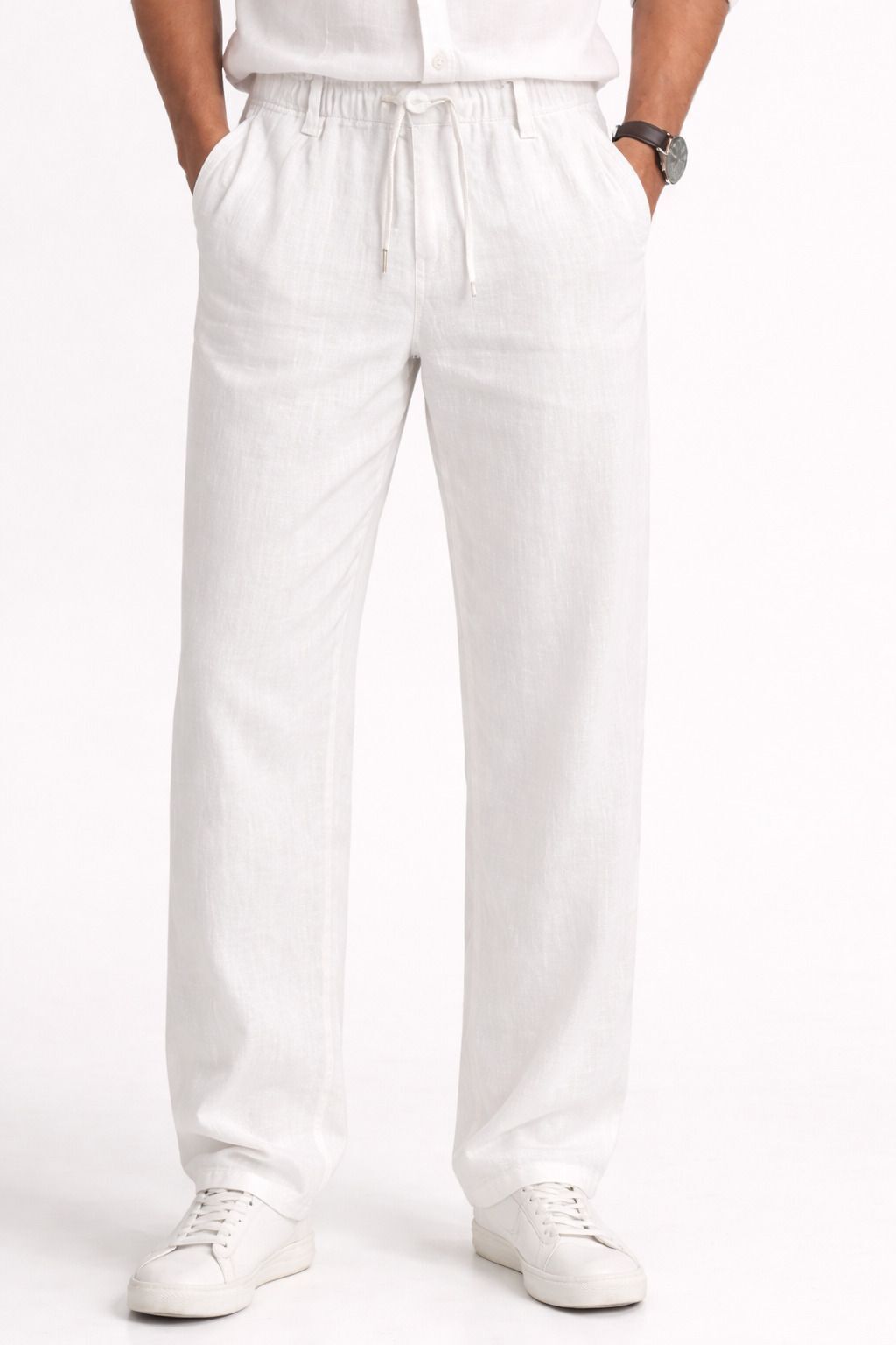 cry store Pack of 3 Men Comfort Fit White Linen Blend Trousers-picture-16