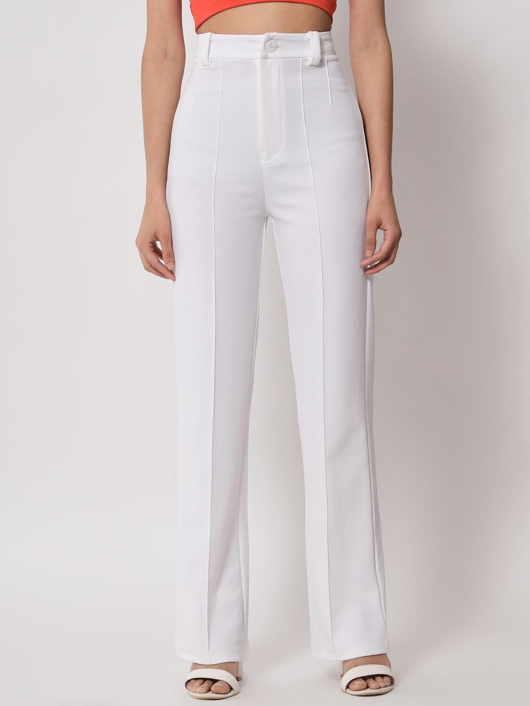 kotty Women Regular Fit White Viscose Rayon Trousers-picture-23