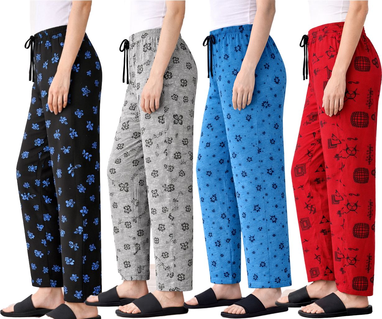 smile afra Pack of 4 Women Regular Fit Multicolor Cotton Blend Trousers-picture-23