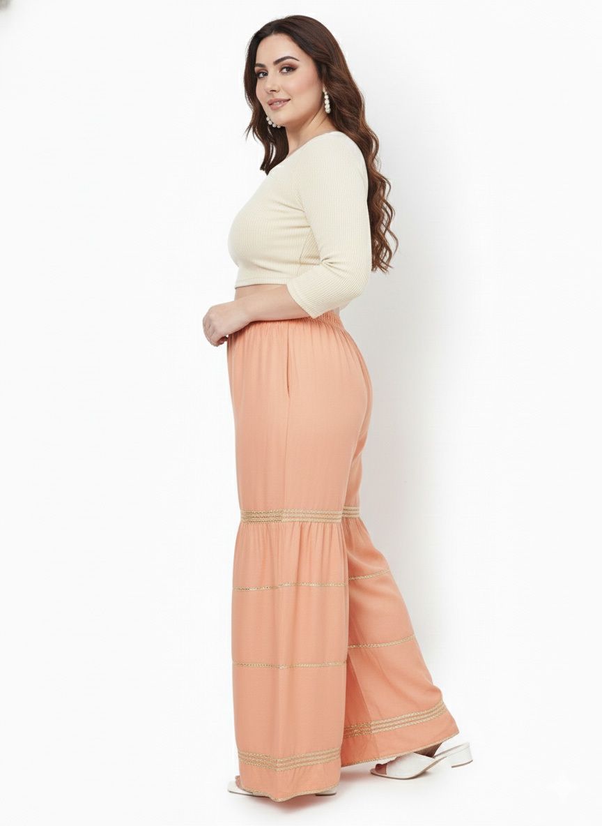 Women Regular Fit Orange Viscose Rayon Trousers