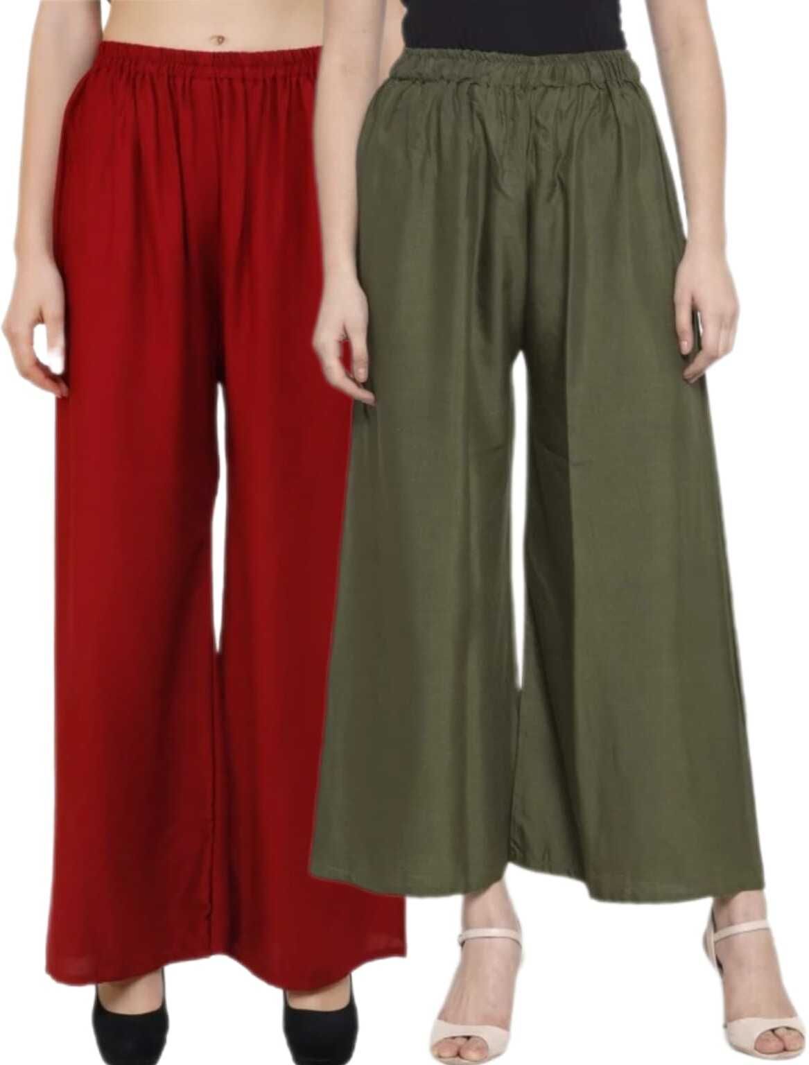 vestment Pack of 2 Women Regular Fit Beige, Black, Blue, Green, Grey, Khaki, Light Green, Maroon, Multicolor, Pink, Purple, Red, White, Yellow Viscose Rayon Trousers-picture-40