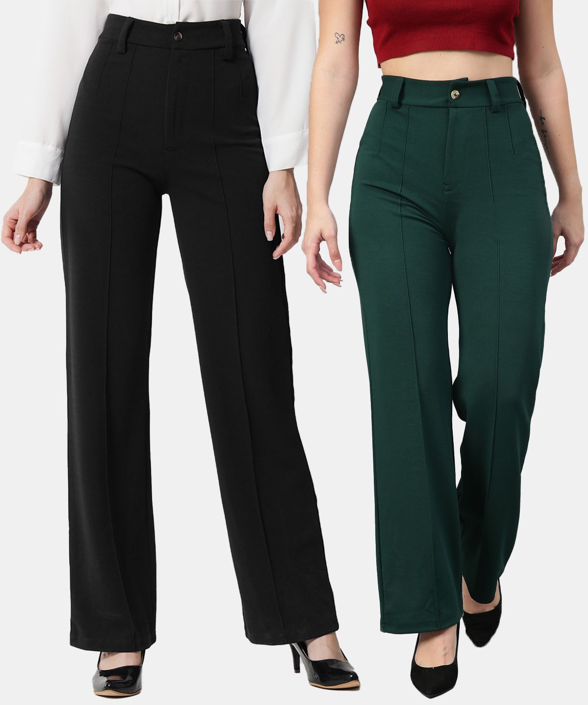 Pack of 2 Women Regular Fit Multicolor Viscose Rayon Trousers-image-22