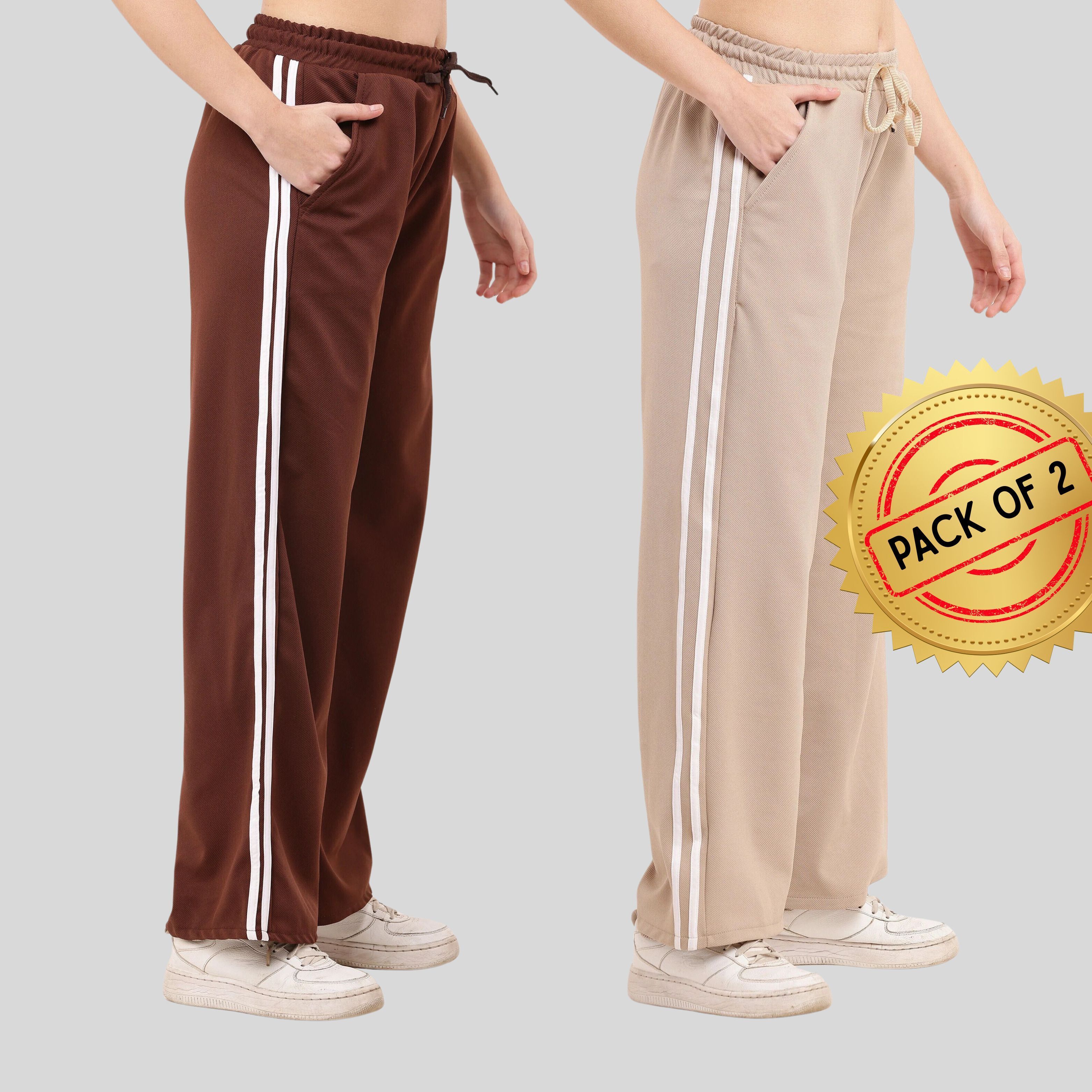 stylerags Pack of 2 Women Striped Brown, Beige Track Pants-picture-16