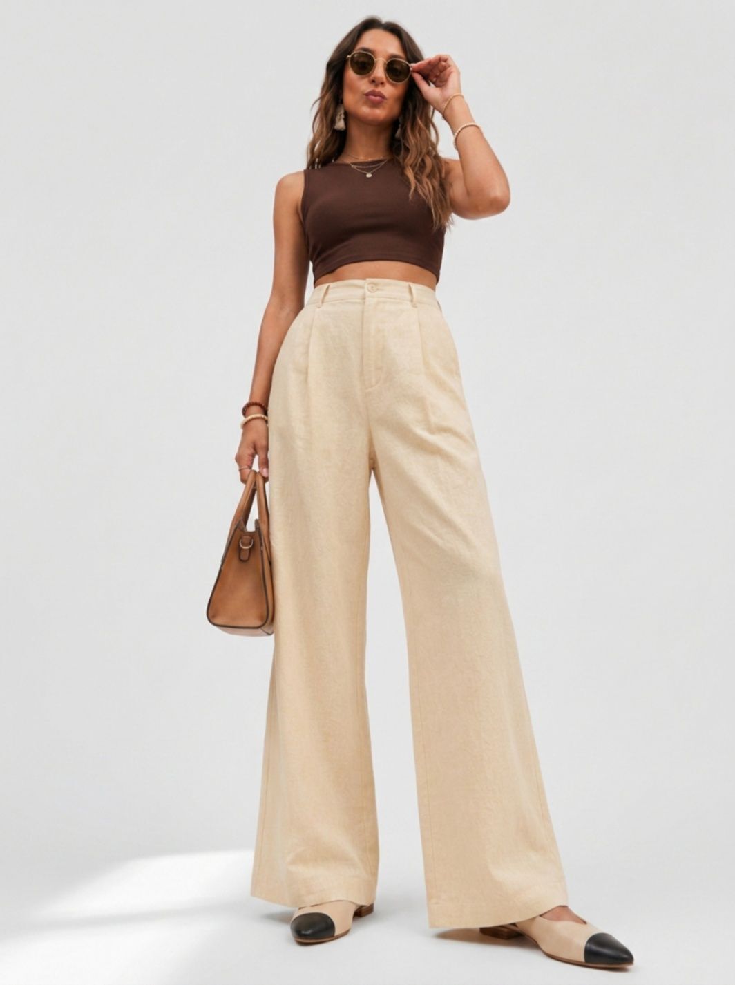 v veshh Women Relaxed Beige Linen Blend Trousers-picture-1