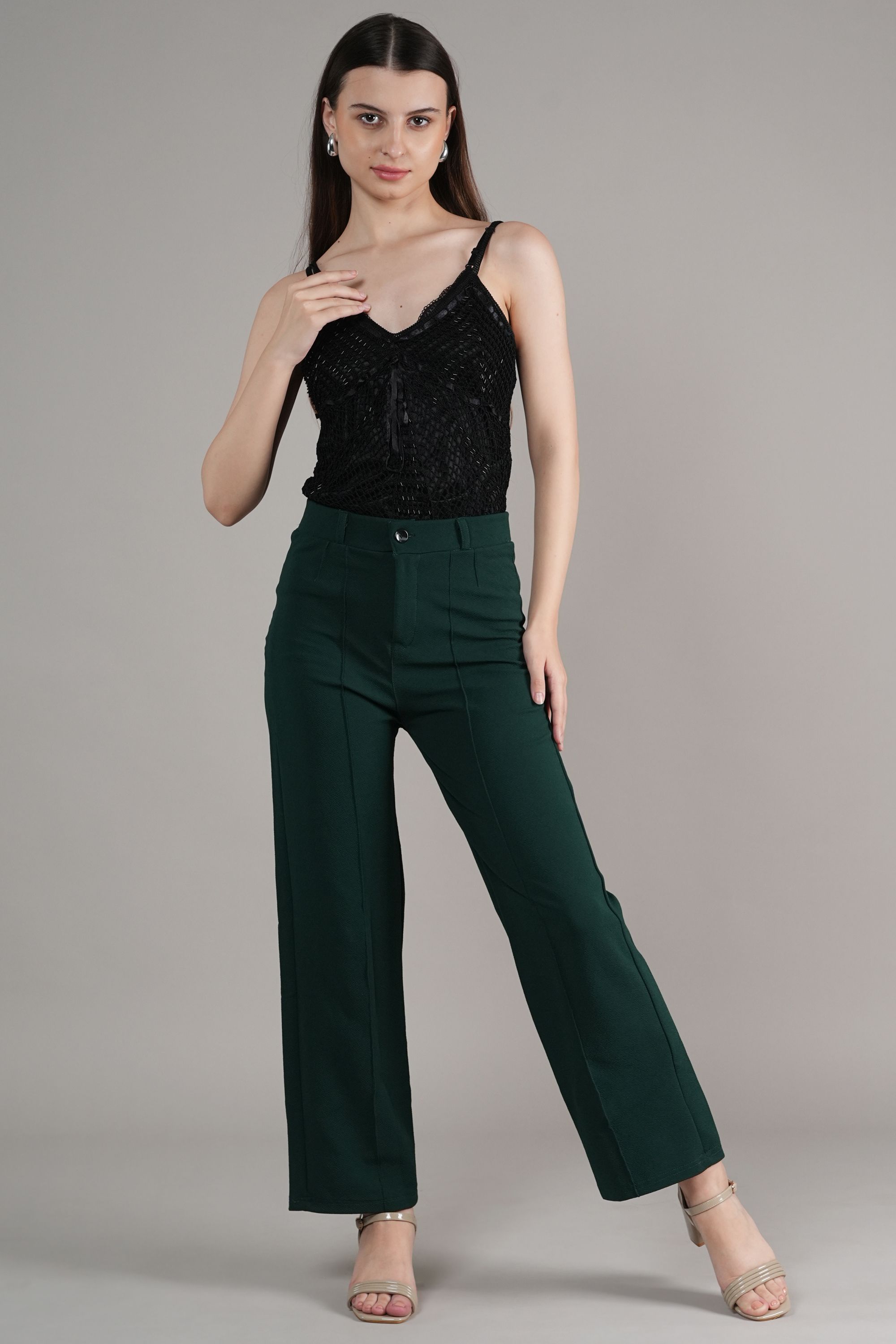 neysa Women Regular Fit Green Cotton Blend Trousers-picture-3