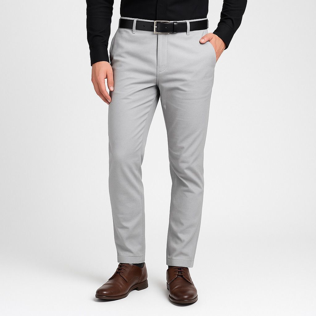 Men Slim Fit Grey Cotton Blend Trousers-image-17