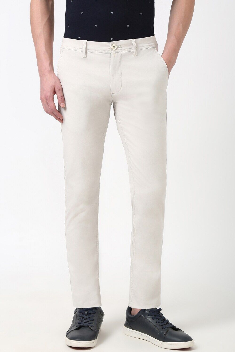 peter england Men Skinny Fit White Cotton Blend Trousers-picture-16