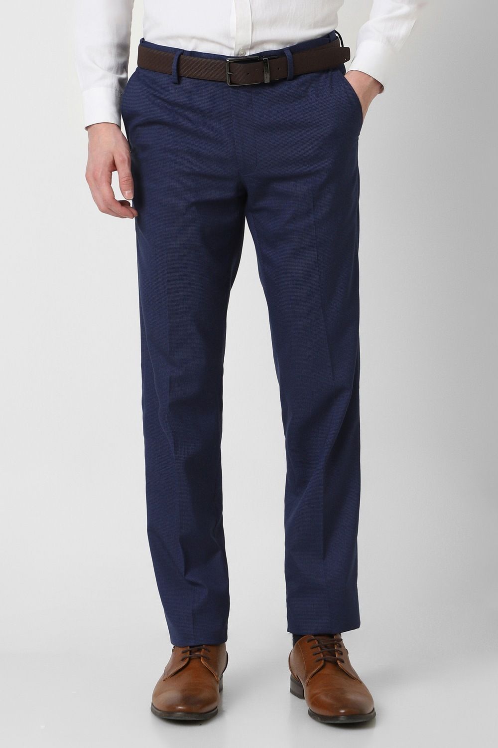 peter england Men Slim Fit Blue Polyester Trousers-picture-12