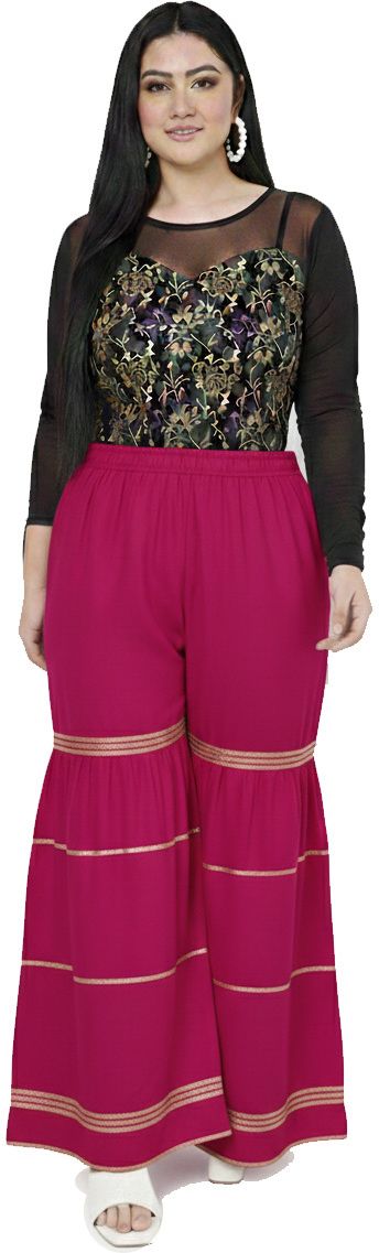 Women Regular Fit Pink Viscose Rayon Trousers