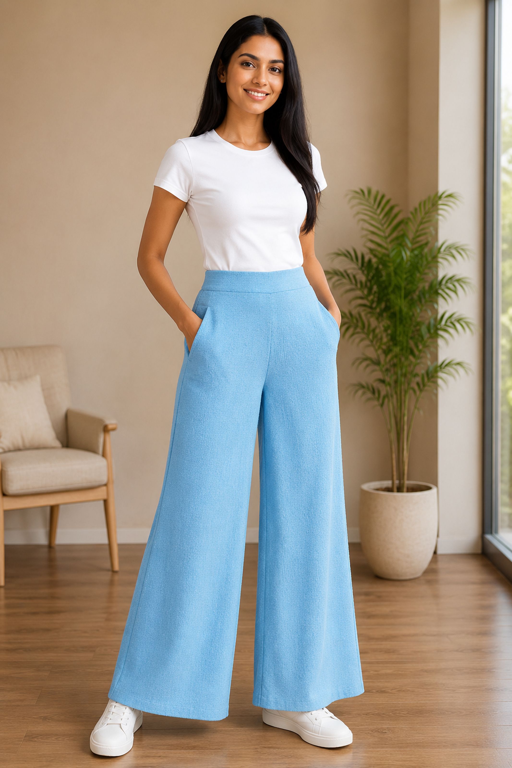 jackboy Women Straight Fit Light Blue Polycotton Trousers-picture-32