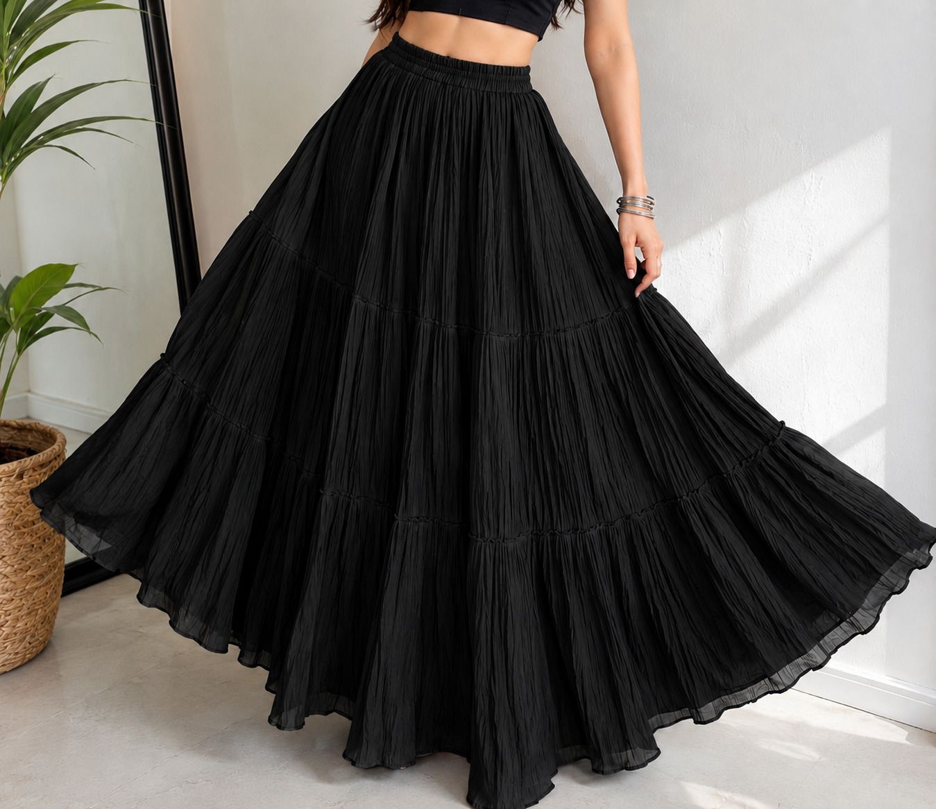 zunera creation Women Solid Flared Black Skirt-picture-25