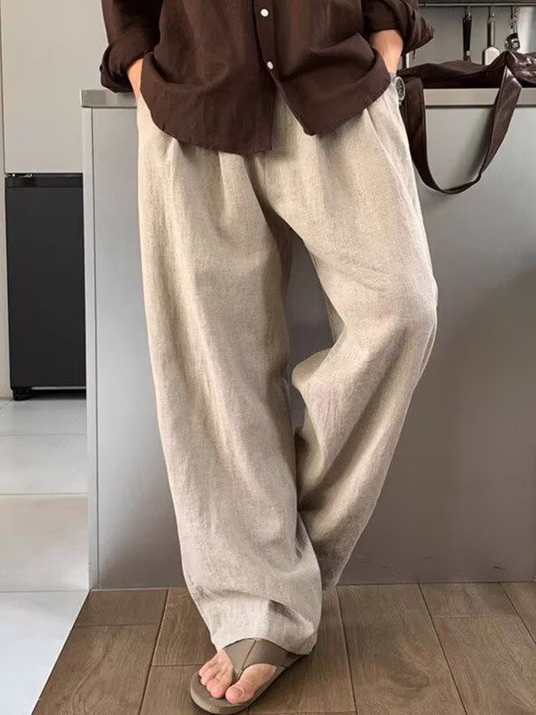 Men Flared Beige Polyester Trousers-image-9