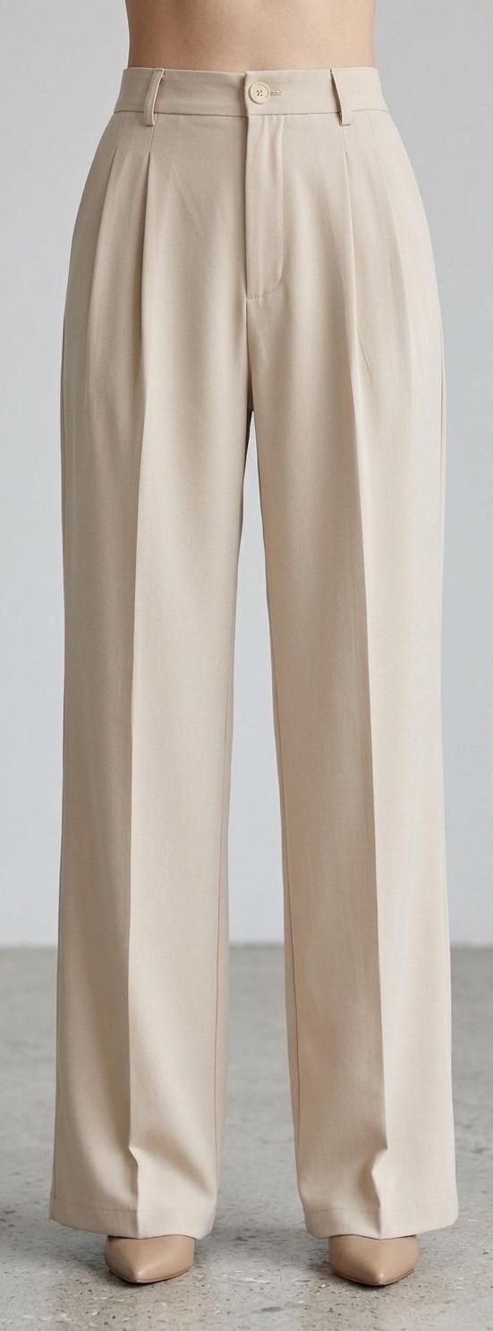 Women Loose Fit Beige Cotton Blend Trousers-image-42