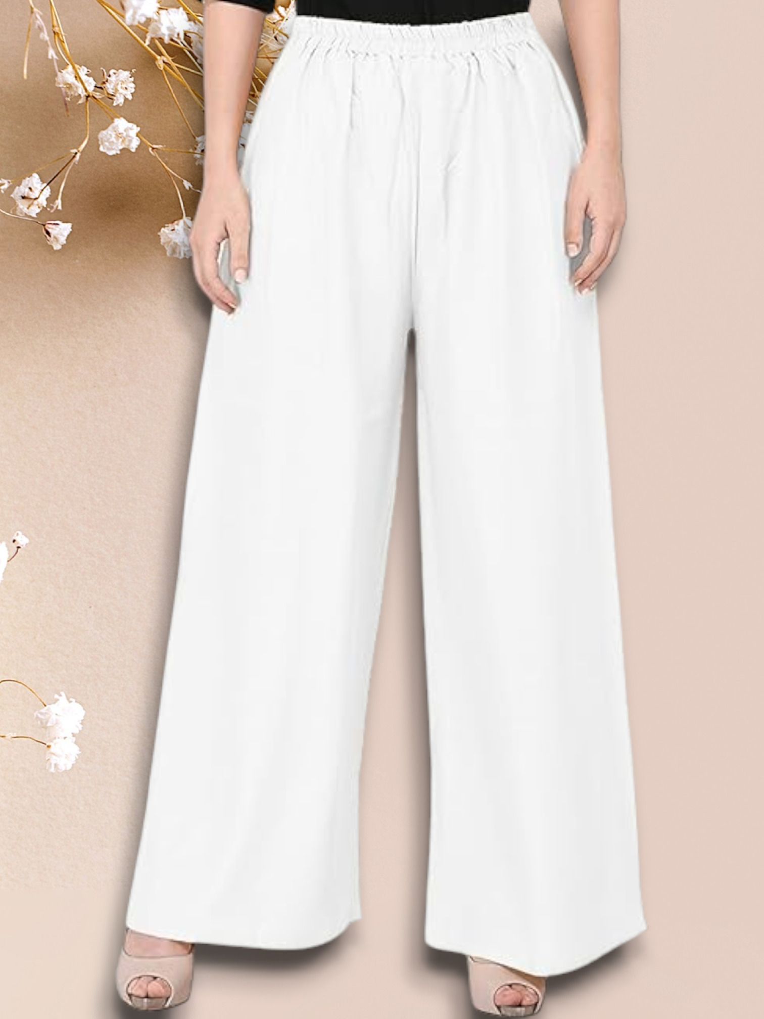 acd Women Comfort Fit White Viscose Rayon Trousers-picture-5