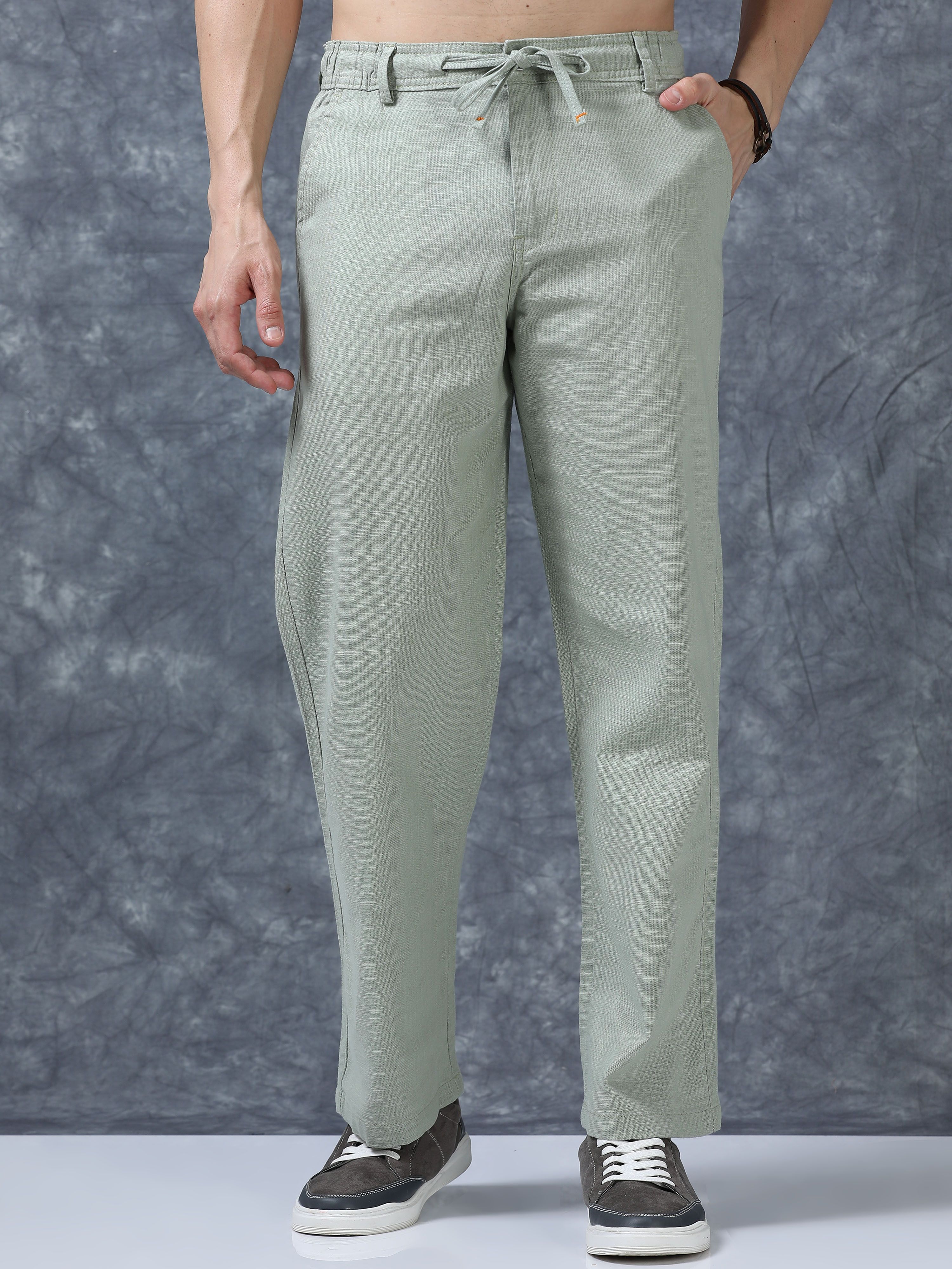 roadster Men Relaxed Light Green Pure Linen Trousers-picture-10