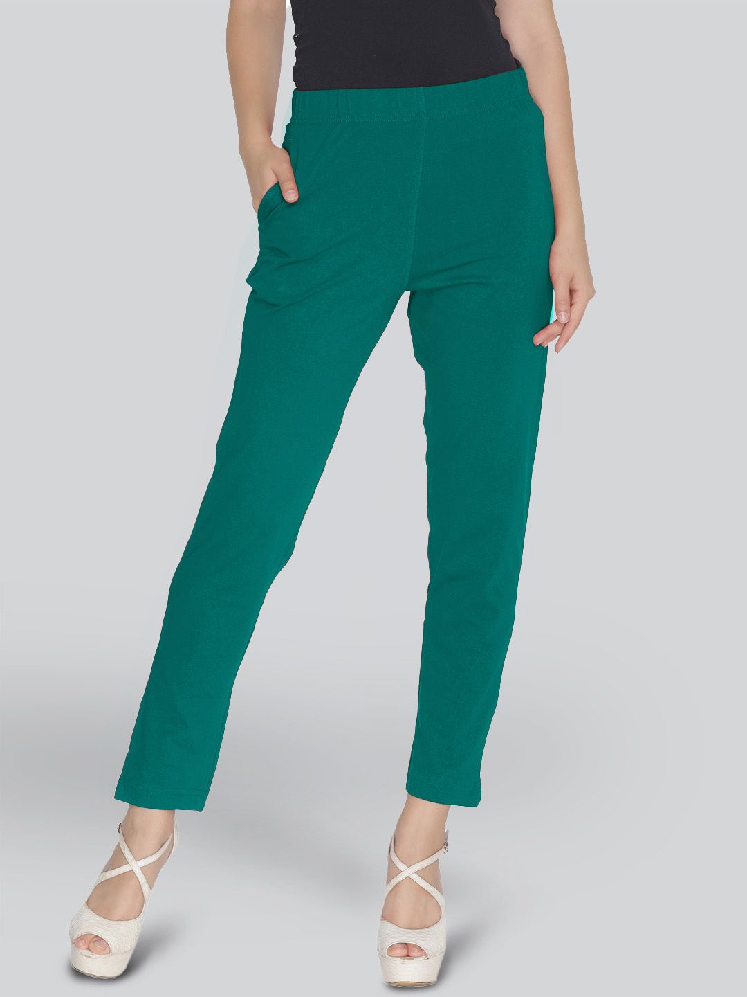 lyra Women Slim Fit Green Cotton Blend Trousers-picture-29