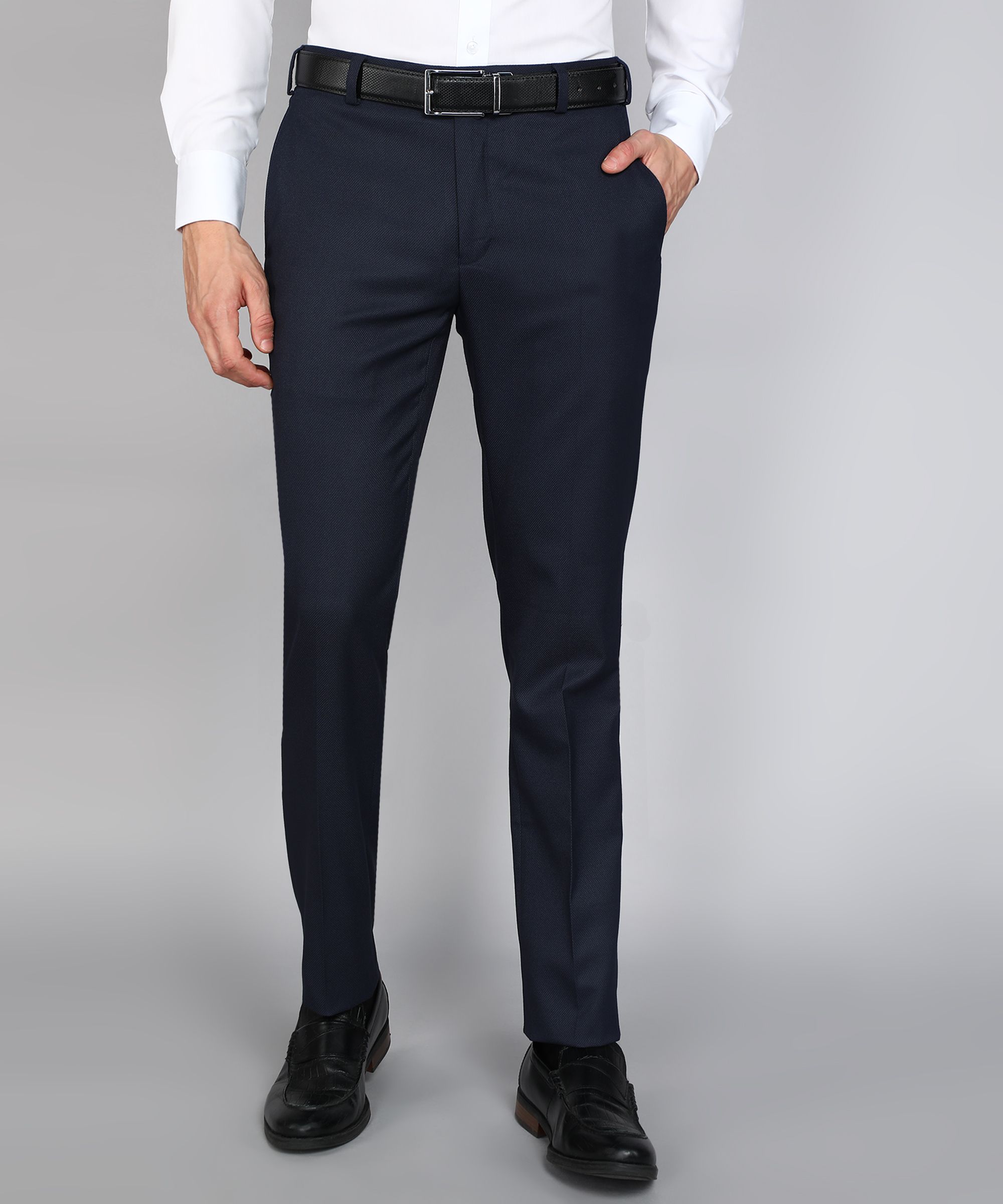 raymond Men Slim Fit Dark Blue Polyester Trousers-picture-36