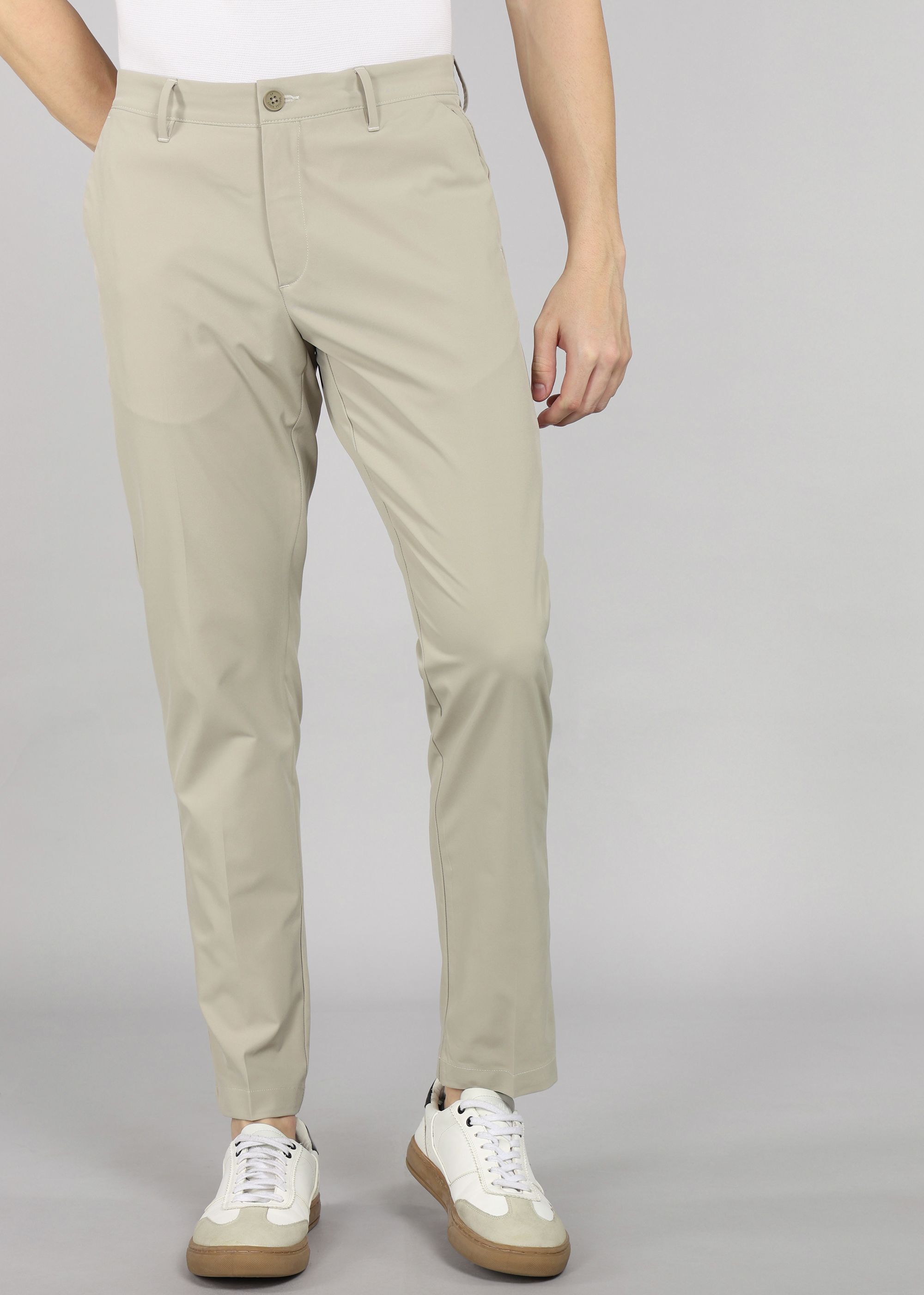 louis philippe ath.work Men Slim Fit Beige Polycotton Trousers-picture-12