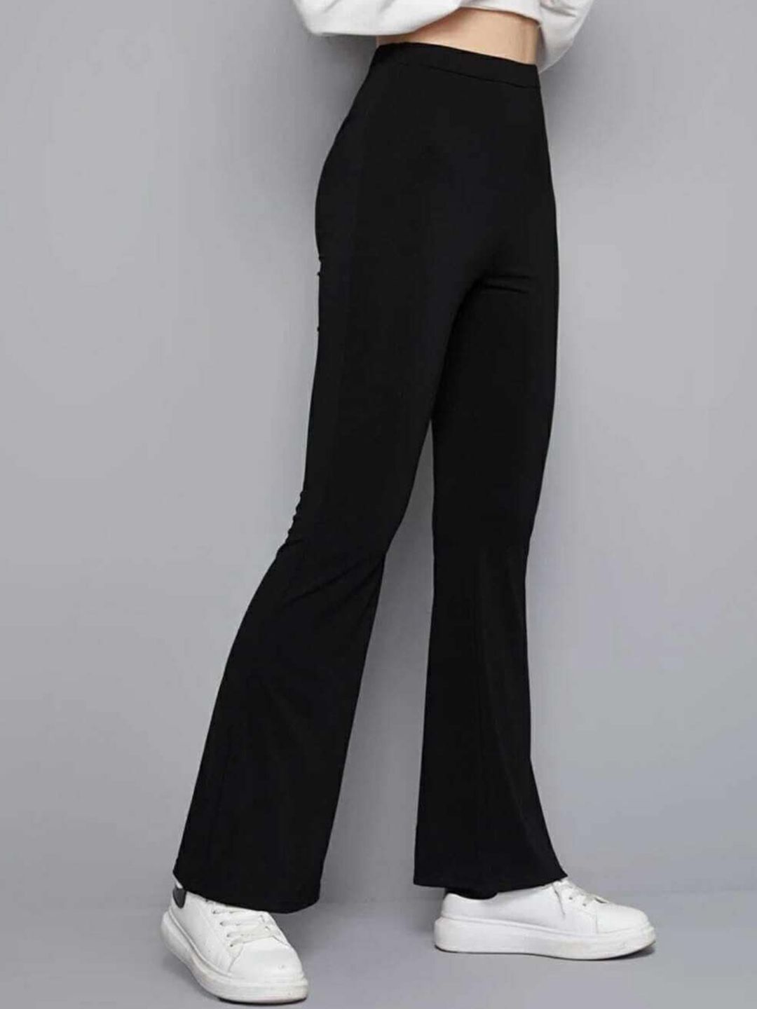 broadstar Women Flared Black Lycra Blend Trousers-picture-48