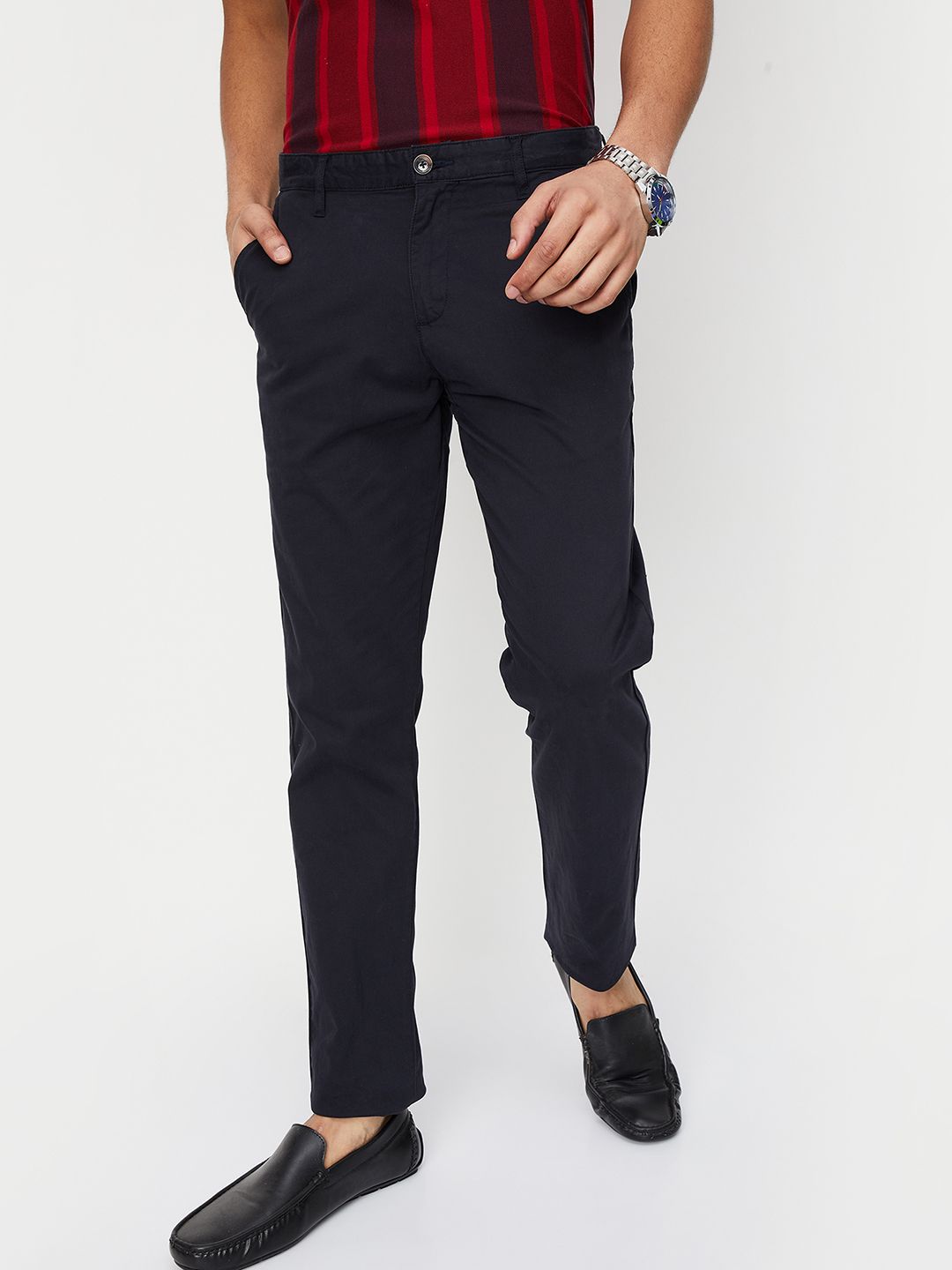 max Men Slim Fit Black Cotton Blend Trousers-picture-15